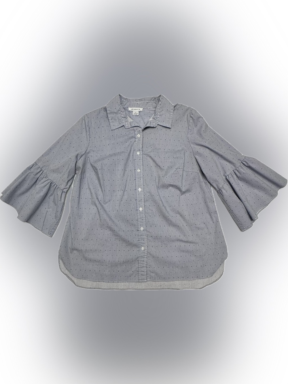 Liz Claiborne Blue and White Striped Button-Down with Navy Dots